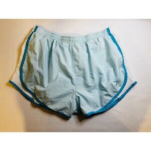 Nike Women's Large Tempo Running Shorts Dri-FIT Aqua Blue White Mesh Trim